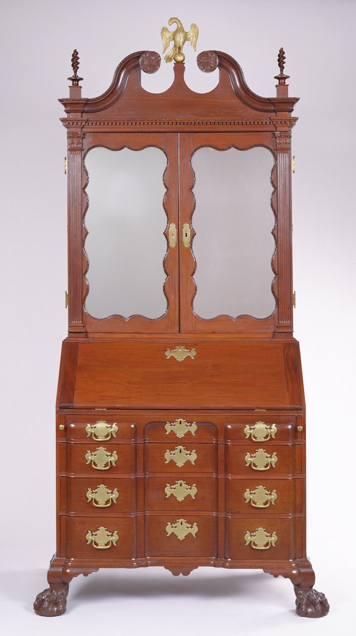 Skrivbord och bokhylla, från Boston, 1765-75 (mahogny och vit furu) av American School
