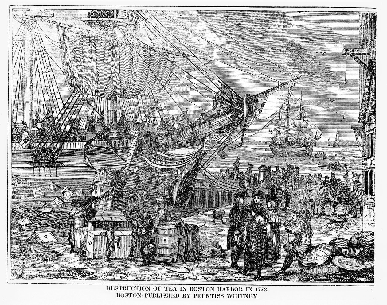 Förstörelse av te i Boston Harbor 1773 av American School