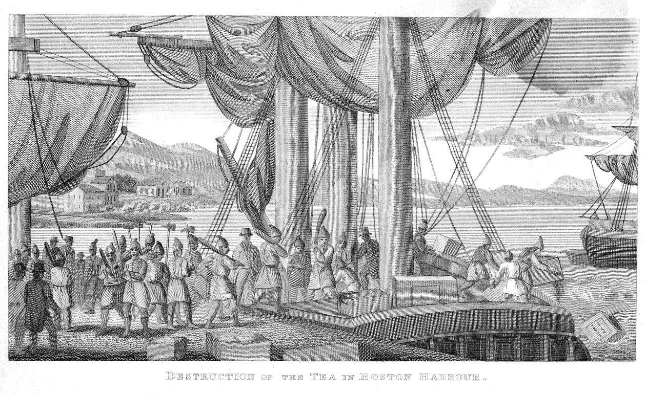 Förstörelse av teet i Boston Harbor 1773 av American School