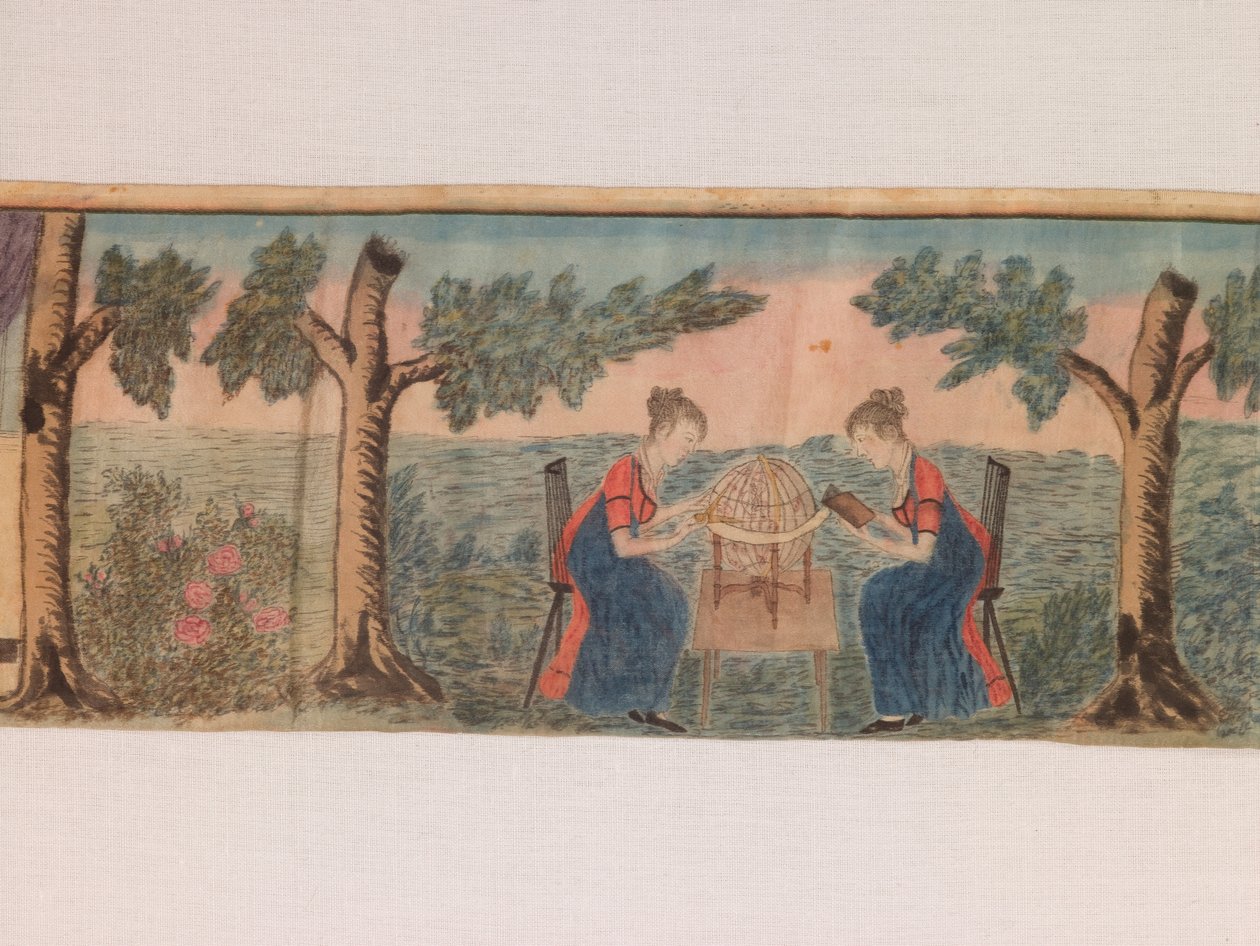 Detalj från ett miniatyrpanorama: Scenes from a Seminary for Young Ladies ca 1810-20 (akvarell  tusch på siden) av American School