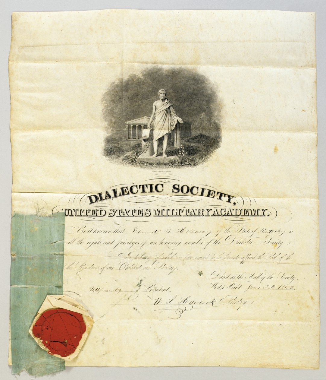 Dokument undertecknat av Ulysses S. Grant som president för Dialectic Society vid West Point Military Academy, 20 juni 1843 (gravyr & penna och bläck på pergament) (se även 872501) av American School