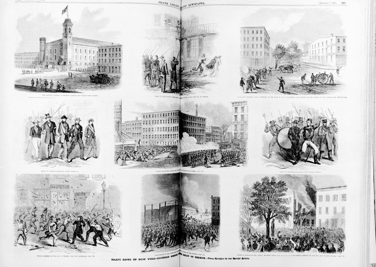 Draft Riots in New York, Spännande Scener Under Reign of Terror, 1863 av American School