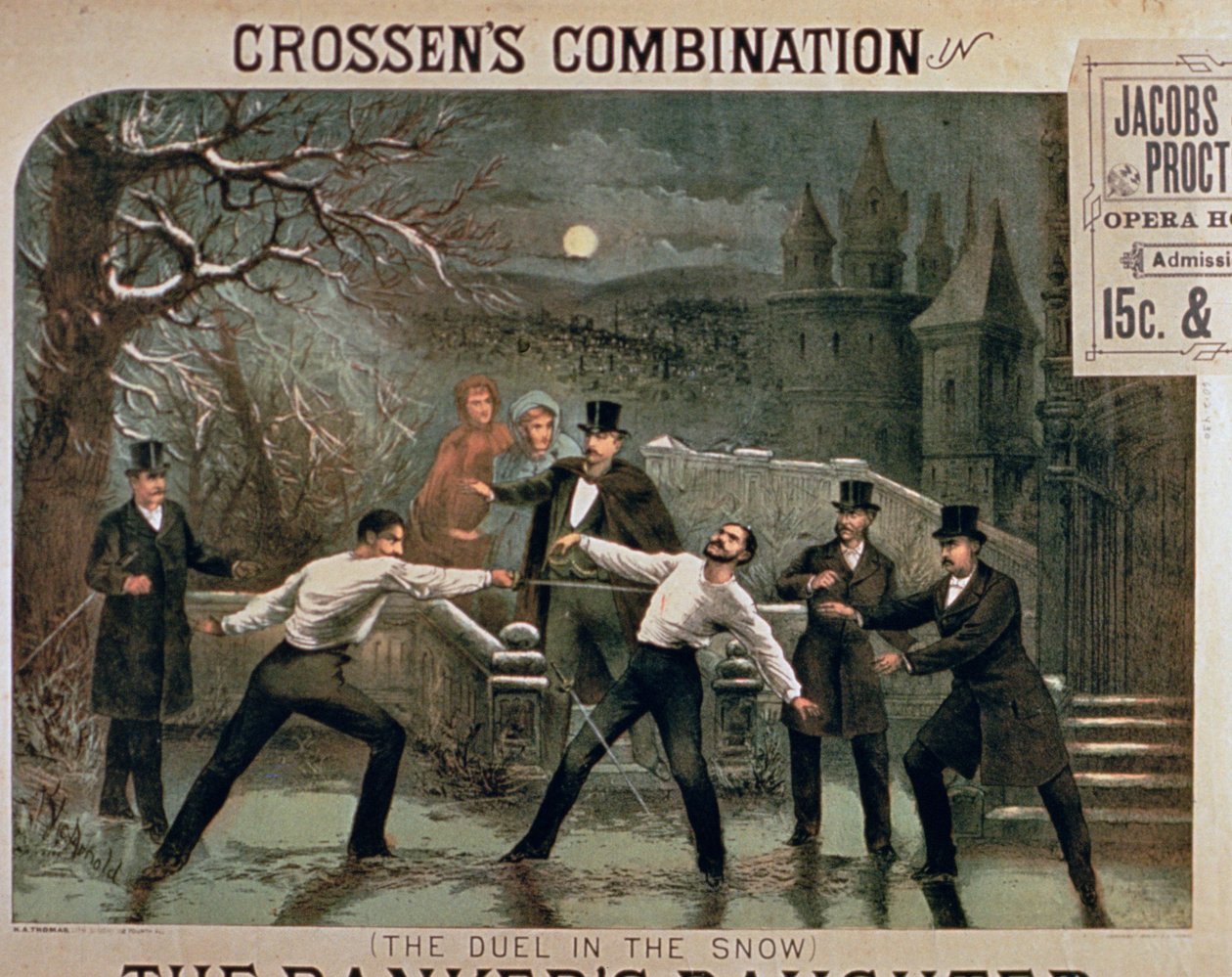 Duel in the Snow, affisch för The Bankers Daughter, med Crossens Combination i huvudrollen på Jacobs & Procter Opera House av American School