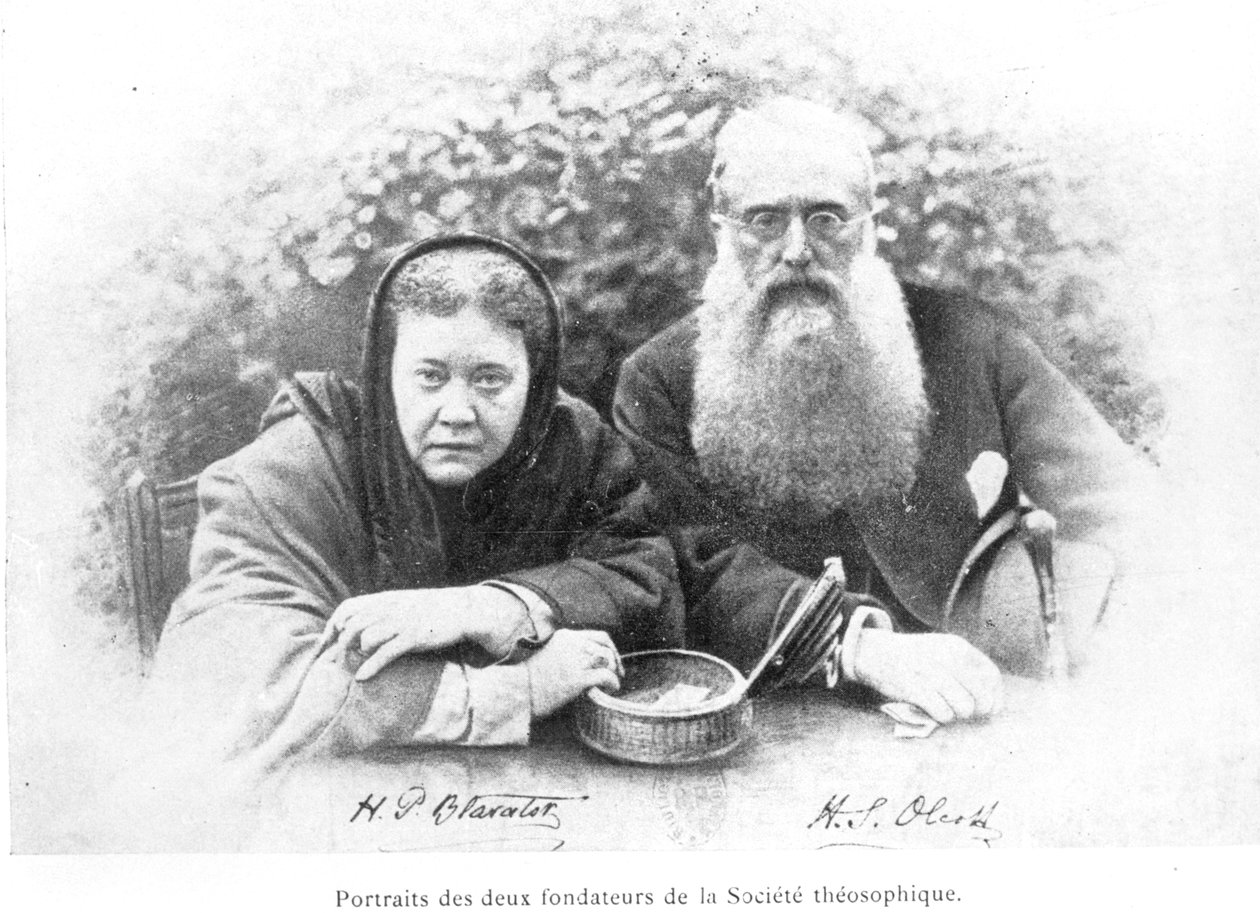 Elena Petrovna Blavatsky (1831-91) och överste Henry Steel Olcott (1832-1907), från Histoire Authentique de la Societe Theosophique av Olcott, publicerad 1908 av American School