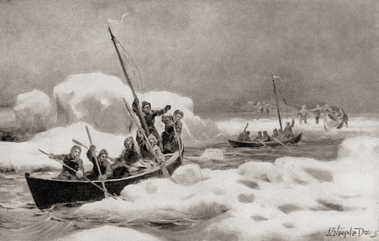 Elisha Kent Kane, ledare för The Second Grinnell Expedition 1853, på jakt efter kapten Sir John Franklins förlorade expedition i de arktiska regionerna, från The History of Our Country, utgiven 1905 (litografi) av American School