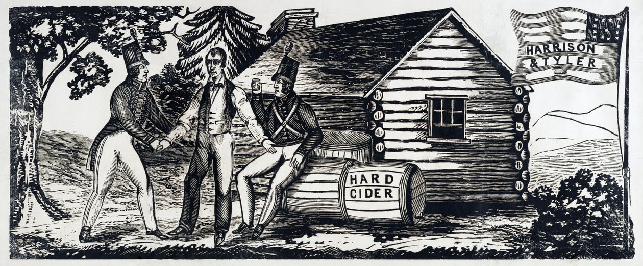 Emblem för Harrison & Tylers presidentkampanj 1840, pub. 1840 (träsnitt) av American School