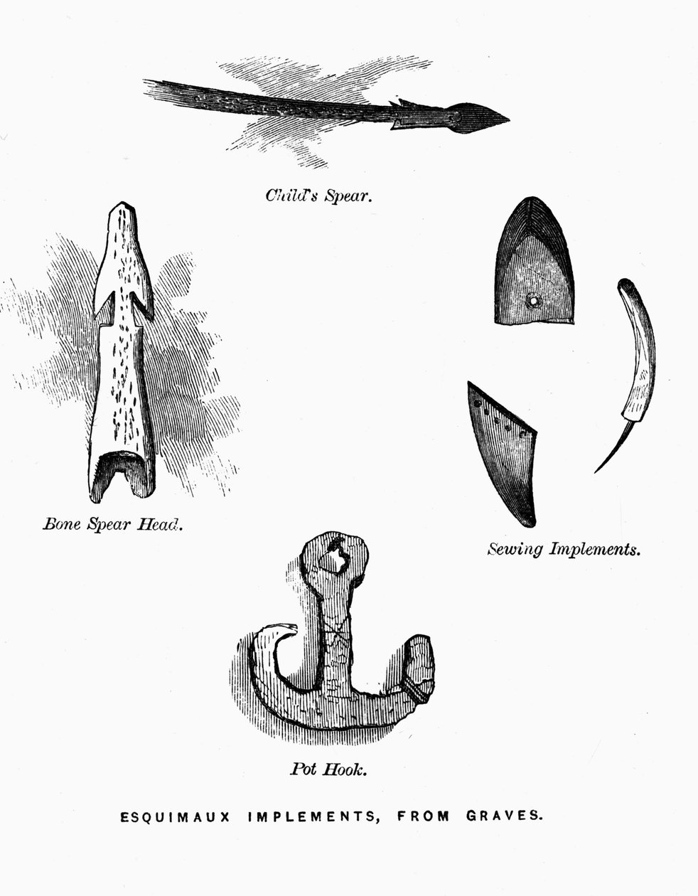 Eskimo Hunting Tools - Elisha Kent Kane, Arctic Explorations in the Years 1853-1855, vol. 1, sid. 52, Philadelphia av American School