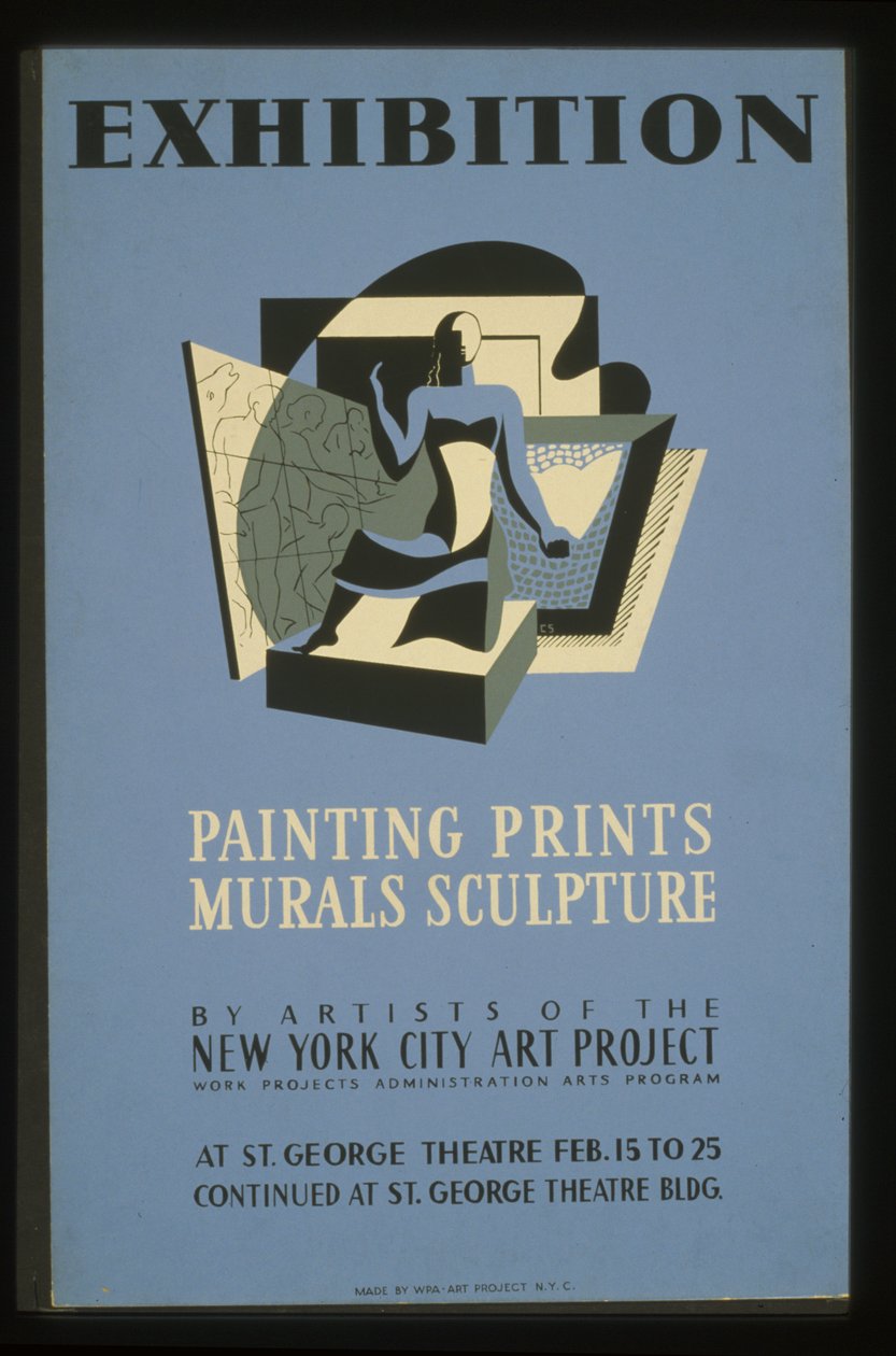 Utställningsmålning, tryck, väggmålningar, skulptur av konstnärer från New York City Art Project av American School