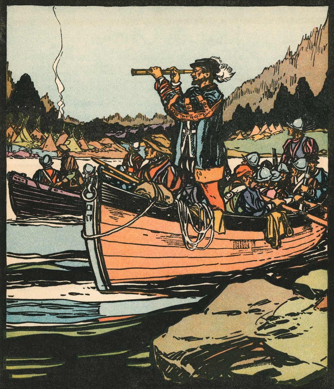 Upptäckare: Jacques Cartier vid floden Saint Lawrence av American School