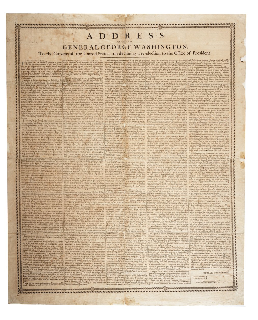 Avskedsanförande av framlidne general George Washington, 17 september 1796 av American School