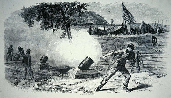 Federal Mortar Battery under det amerikanska inbördeskriget (1861-65) (litho) av American School