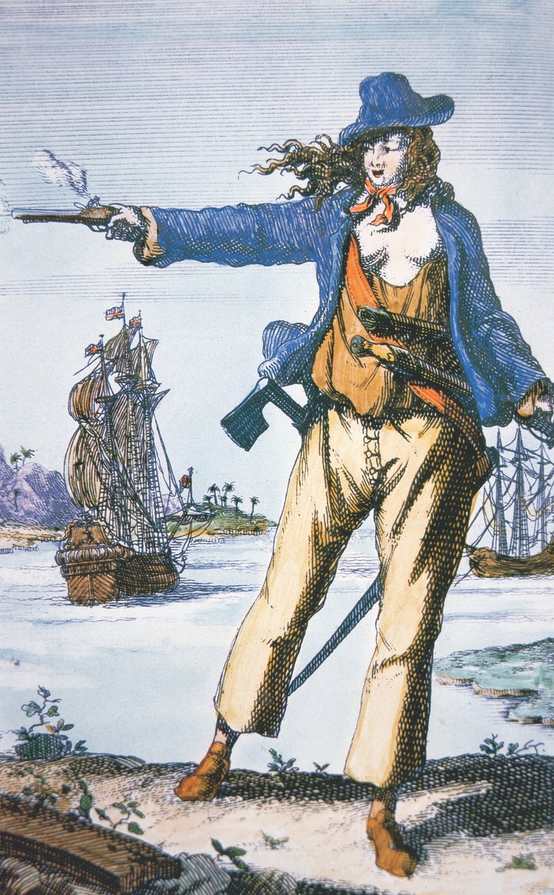 Kvinnlig pirat, Anne Bonny (f.1697) (färgad gravyr) av American School
