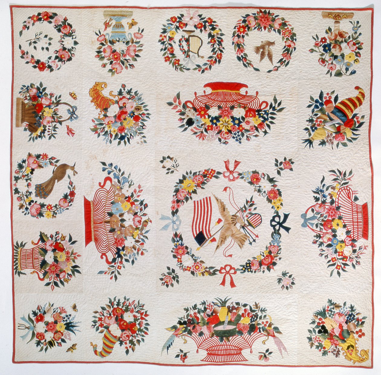 Flagga och blomtäcke, ca 1860 (bomull) av American School