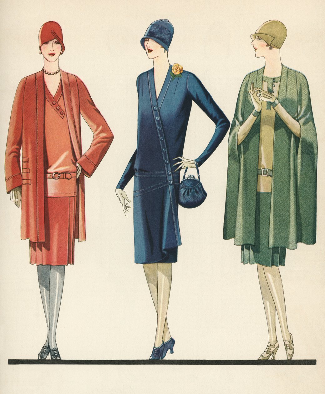 Flappers i klänningar och kappor av American School