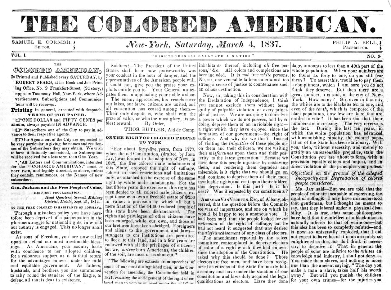 Framsidan av The Coloured American, 4 mars 1867 (tidningspapper) av American School