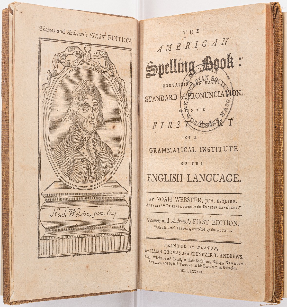 Frontispice från "The American Spelling Book" av Noah Webster, Boston, 1789 av American School