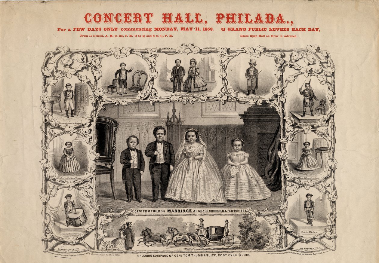 General Tom Thumb och fru, Com. Nutt och Miss Minnie Warren, pub. av Currier & Ives, 1863 av American School