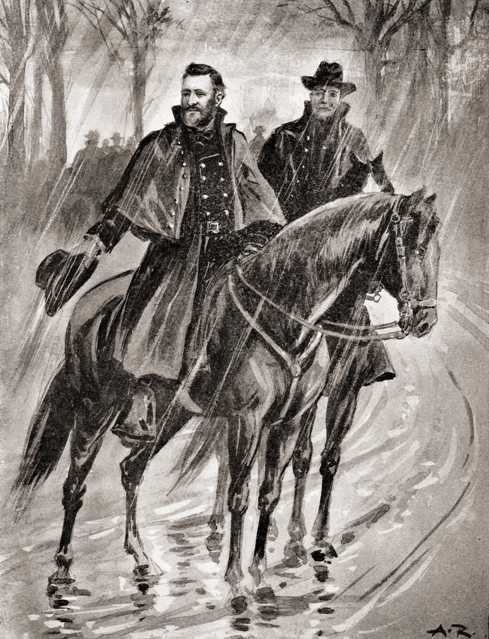 General Grant rekognoscerar i regnet i Belmont, Missouri, före slaget 1861, från 
