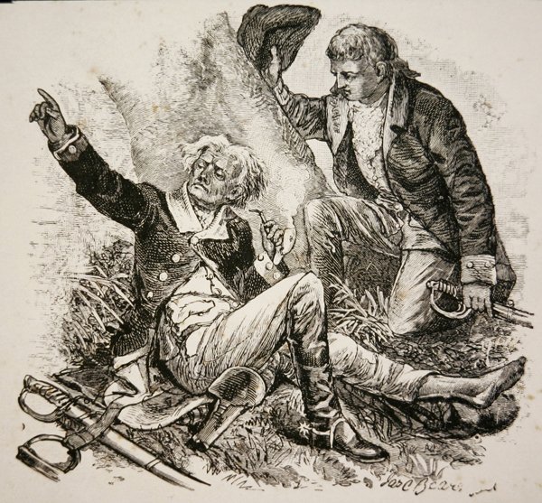 General Herkimer, sårad och styr striden i slaget vid Oriskany av American School