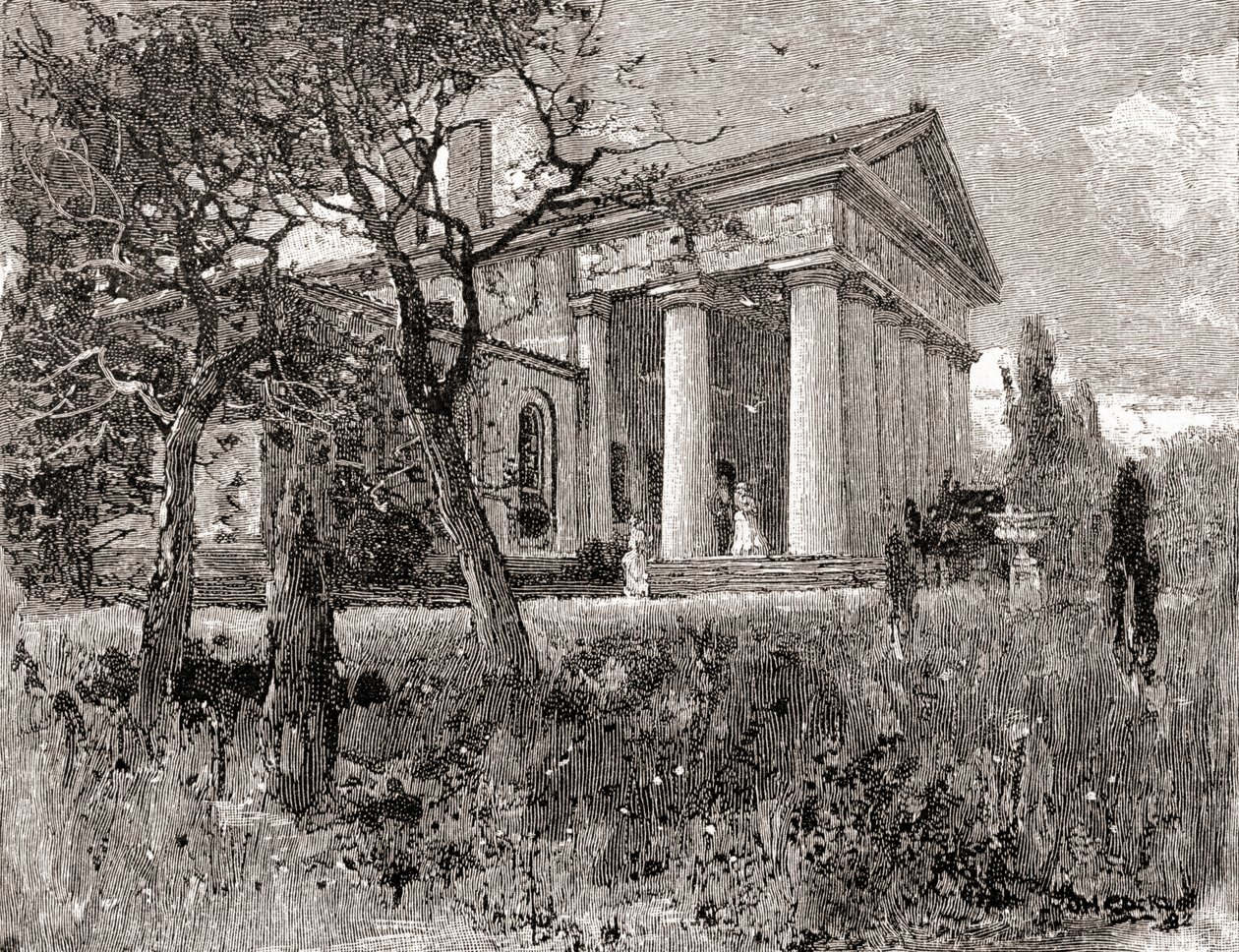 General Robert E. Lees hus, Arlington, Virginia, på 1800-talet, från "The Century Illustrated Monthly Magazine", publicerad 1884 (gravyr) av American School