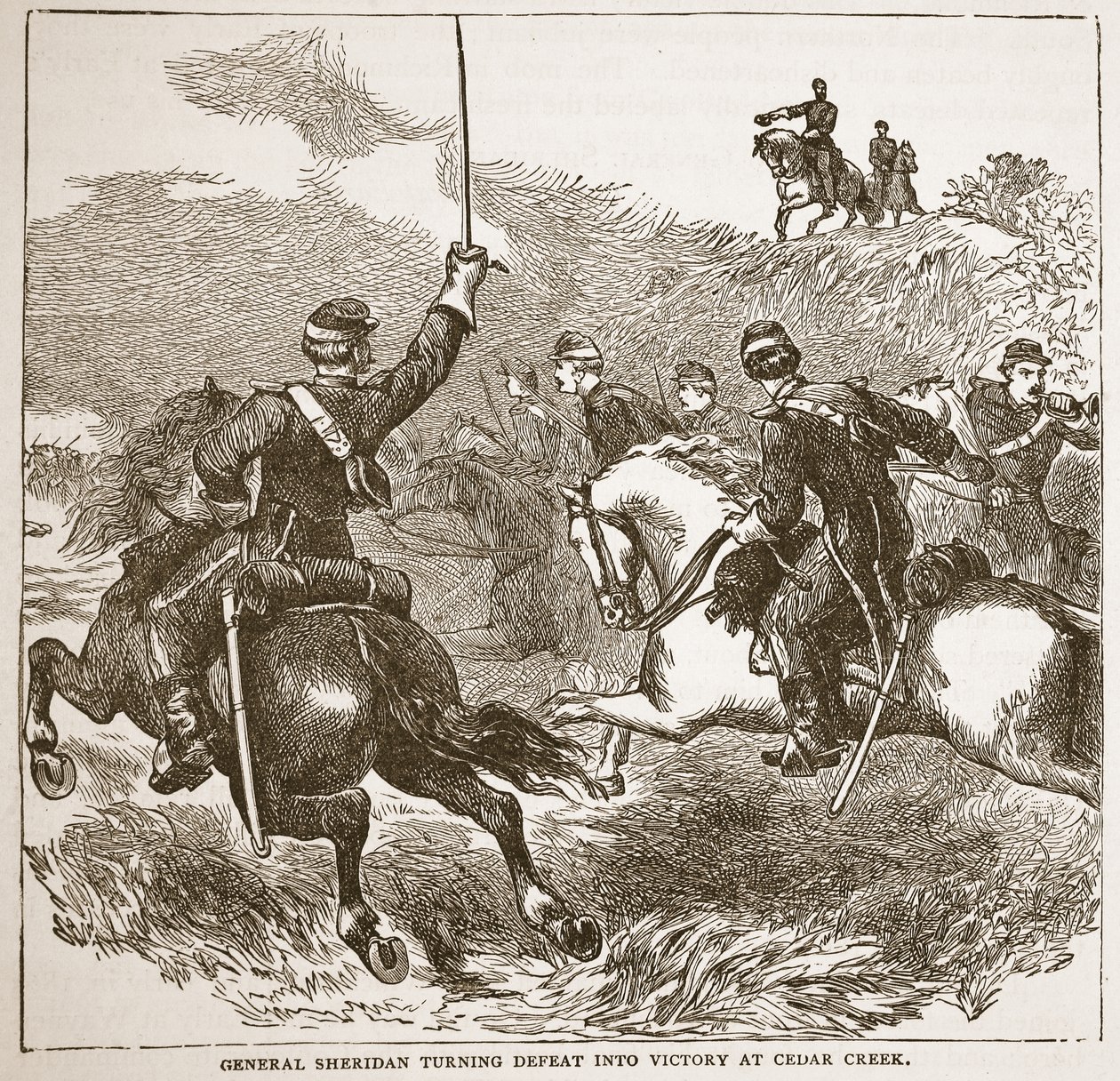 General Sheridan förvandlar nederlag till seger på Cedar Creek, från en bokpub. 1896 av American School