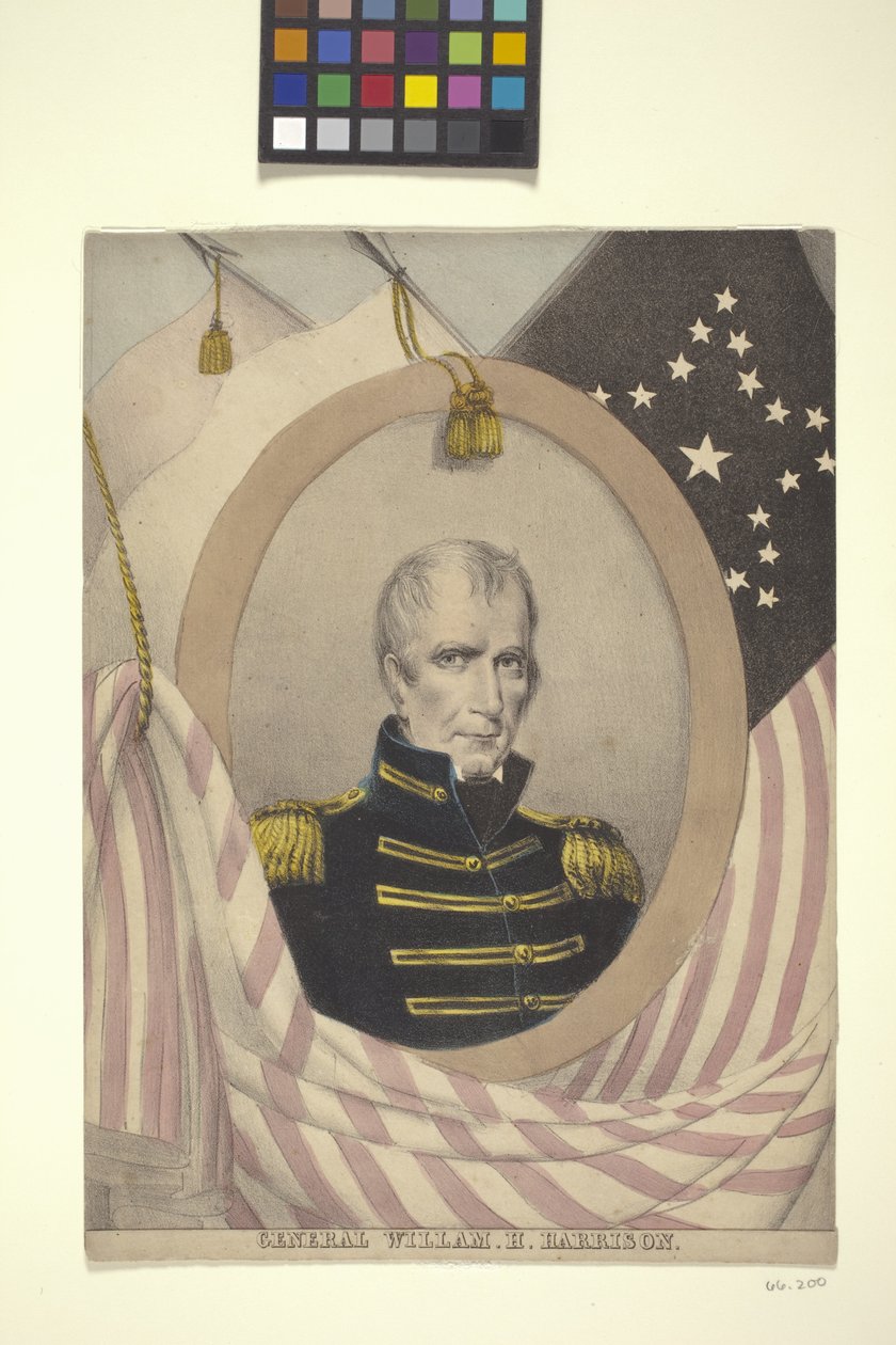 General Willam [Sic] H. Harrison (handfärgad litografi) av American School