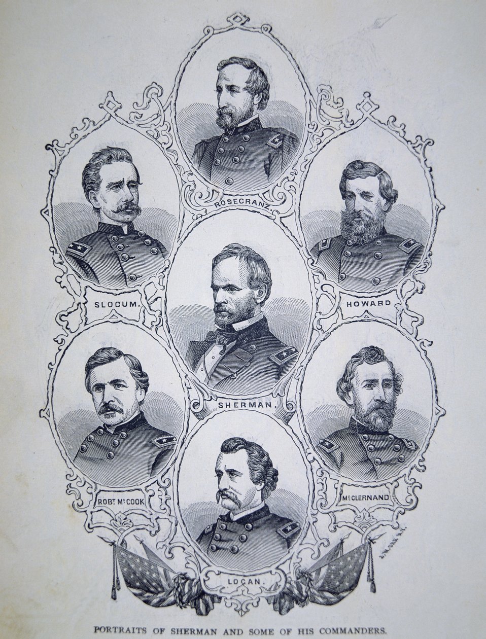 General William Tecumseh Sherman (1820-91) och några av hans fackliga arméchefer (gravyr) av American School