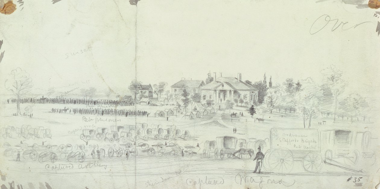 Allmän bild vid slutet av slaget, från Civil War Sketchbooks av American School