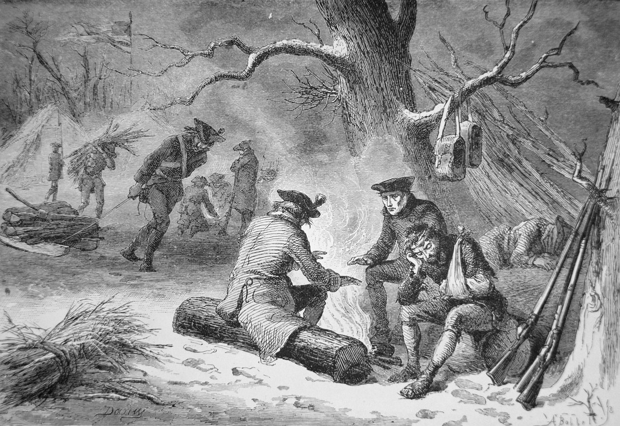 George Washingtons soldater vid Valley Forge, vintern 1777-78 (litho) av American School
