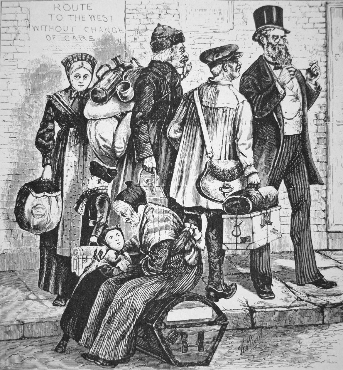Tyska immigranter i New York City, ca 1870 (gravyr) av American School