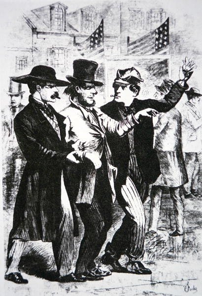 Att berusa en väljare för att påverka hans röst i valet 1864 (gravyr) av American School