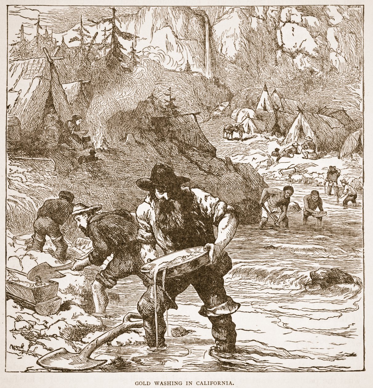 Guldtvätt i Kalifornien, från en bokpub. 1896 av American School
