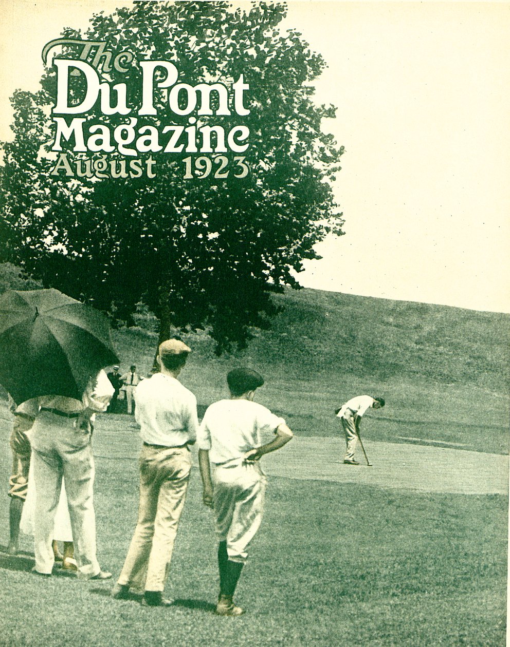 Golf, framsidan av DuPont Magazine, augusti 1923 av American School