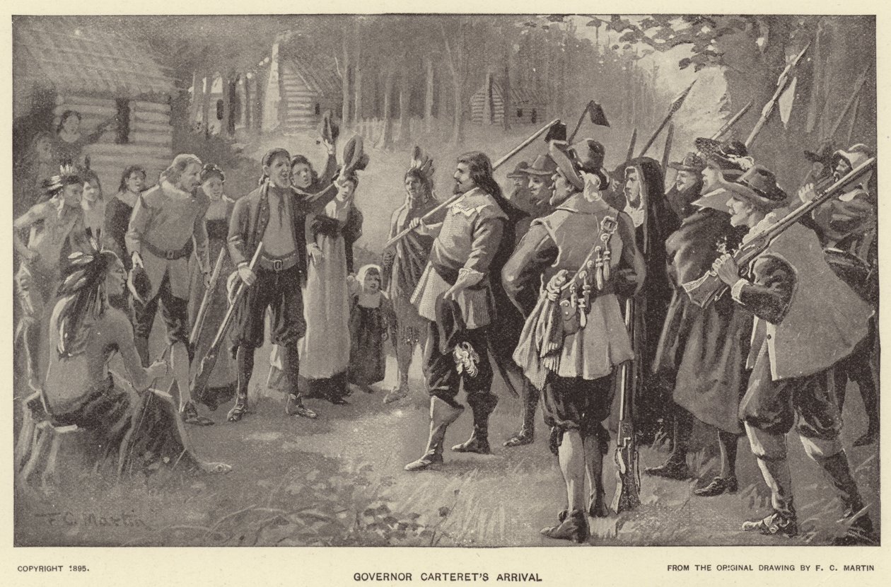 Guvernör Carteret anländer (litografi) av American School