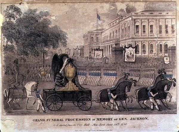 Grand Funeral Procession till minne av General Jackson, graverad och pub. av Henry R. Robinson (fl.1833-51) New York av American School
