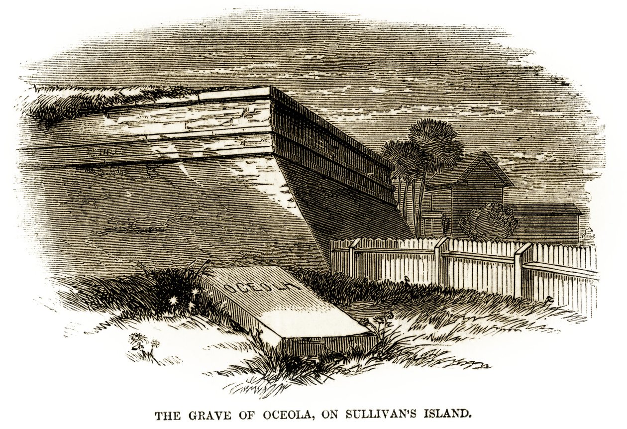Grav av Seminole-hövdingen Osceola, som den såg ut bredvid Northwestern Bastion of Fort Moultrie 1860, strax före det amerikanska inbördeskriget av American School