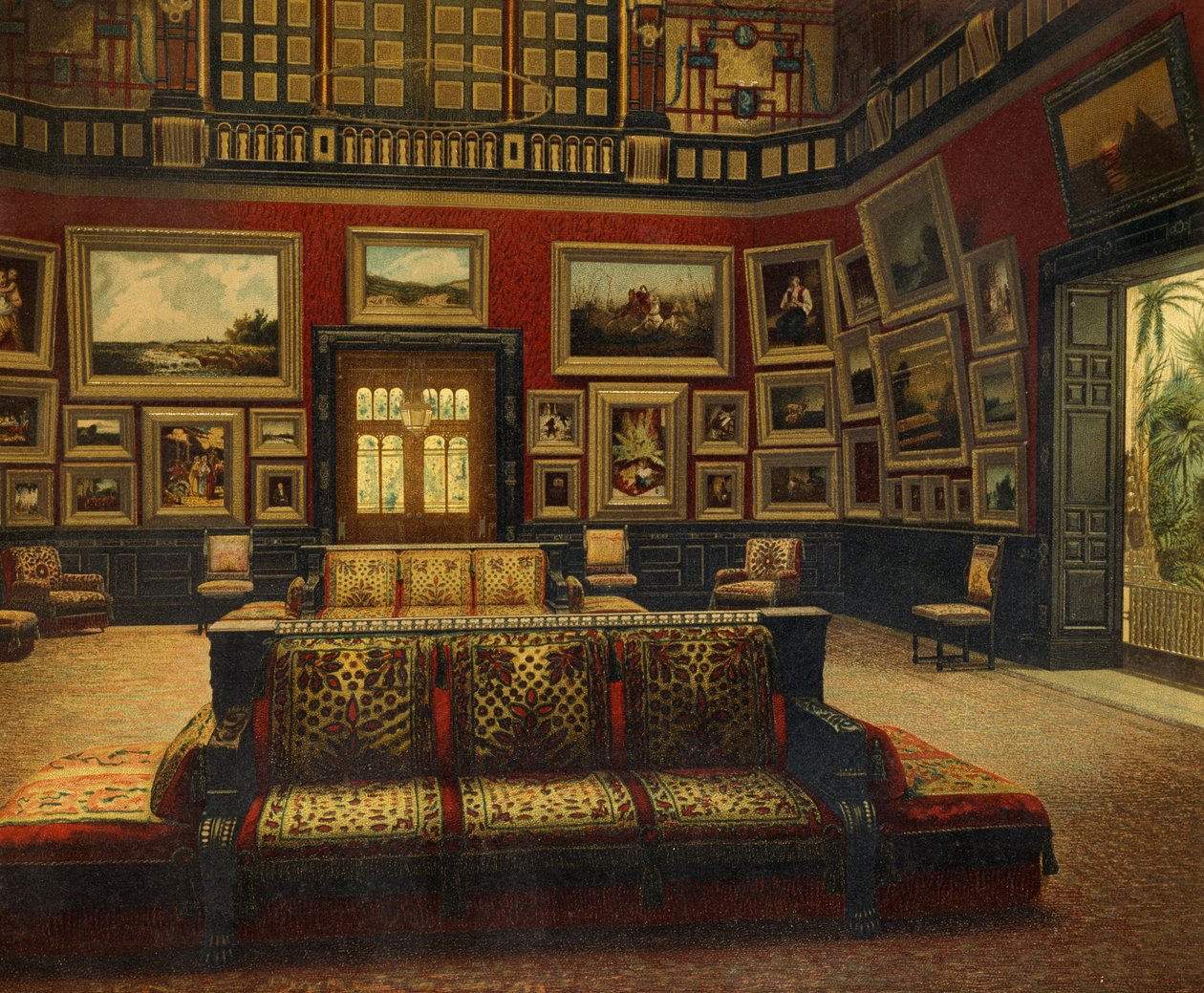 Great Hall, Van der Bilt Hotel i New York, Ca 1840, Färggravyr av American School