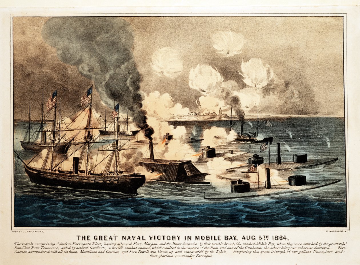 Great Naval Victory i Mobile Bay, 5 augusti 1864, pub. 1864. av American School