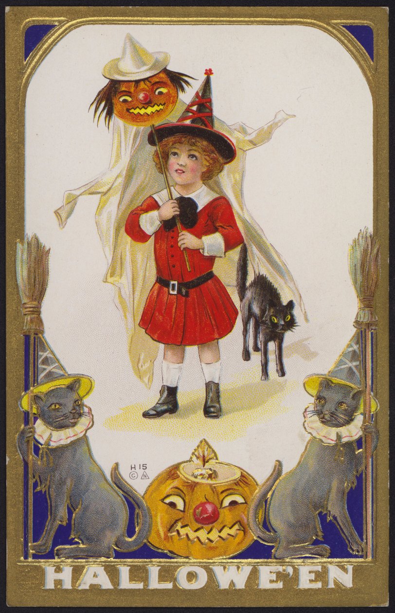 Halloween-kort (färglitografi) av American School