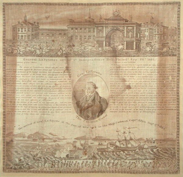 Näsduk till minne av general Lafayettes (1757-1834) ankomst 1824 (bomull) av American School