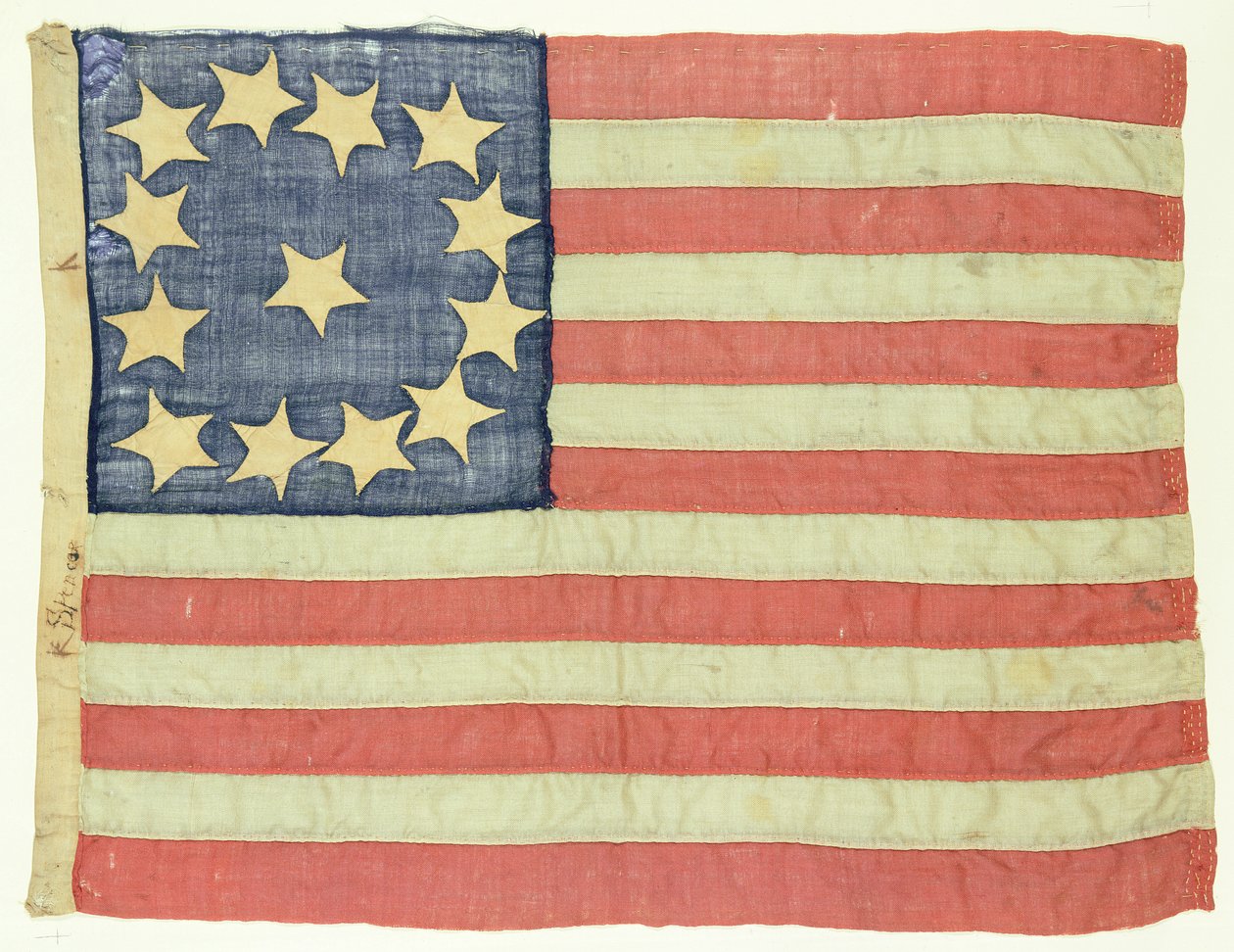 Handsydd flagga med tretton stjärnor, ca 1830-80 (ull och bomull) av American School