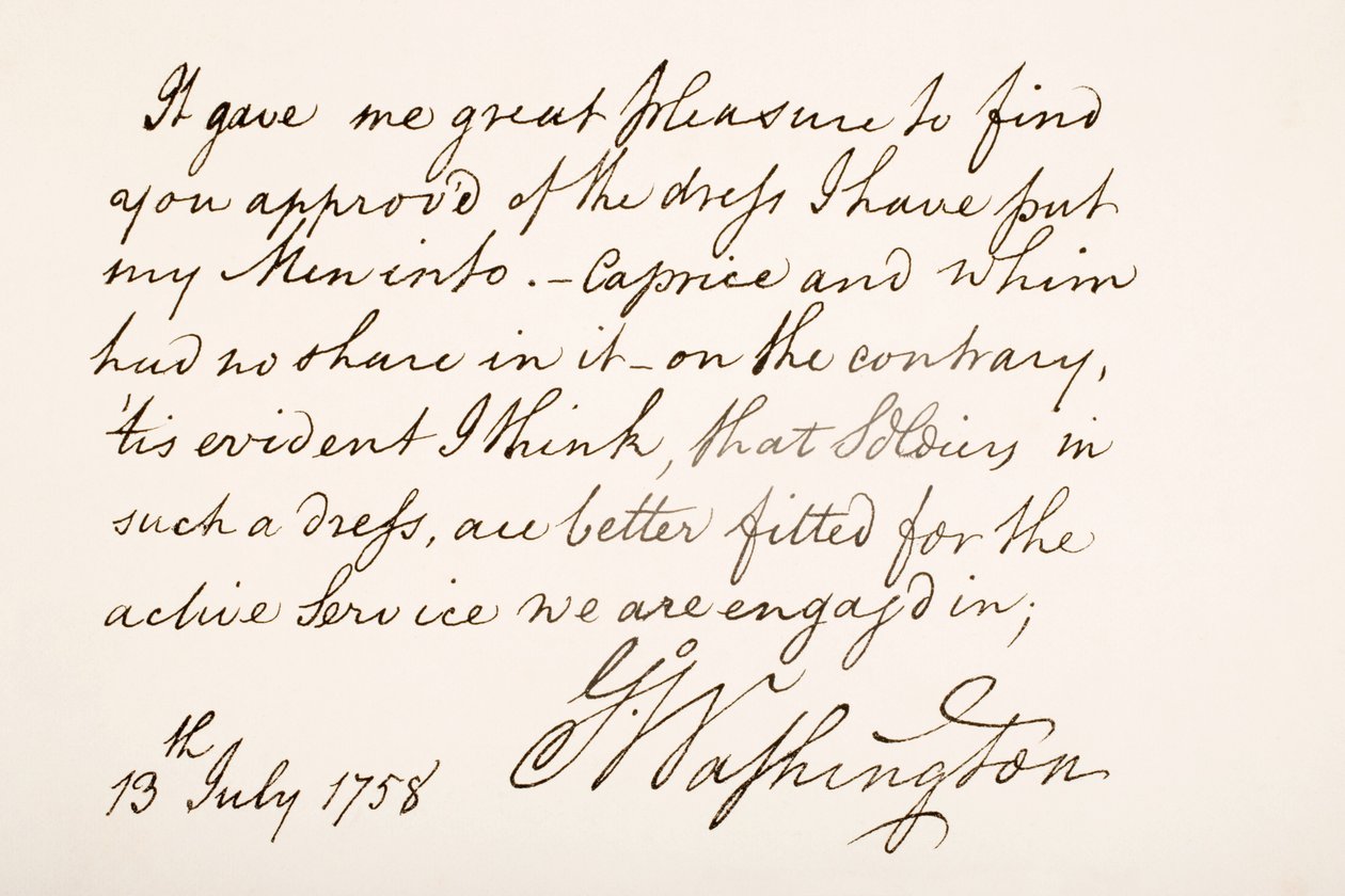 George Washingtons handstil och signatur, 1758 av American School