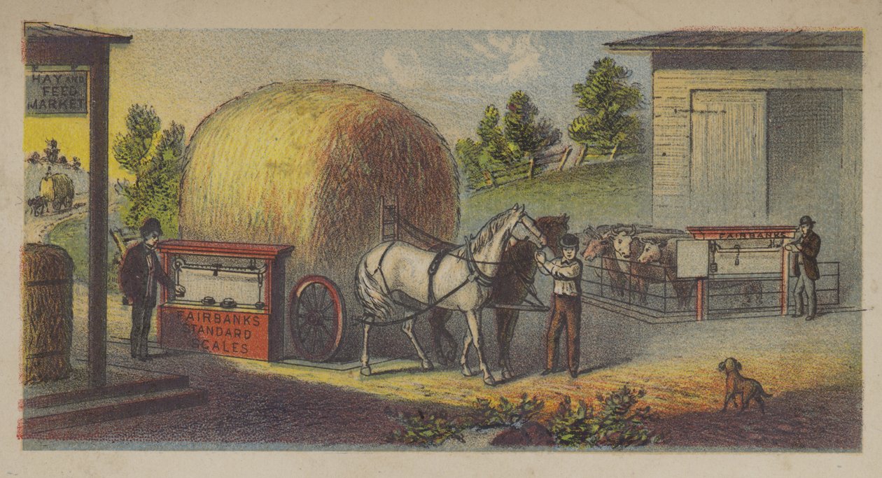 Höet vägs på Fairbanks standardvåg (chromolitho) av American School