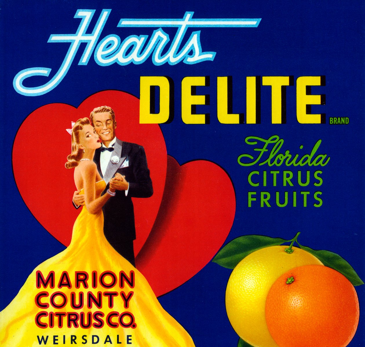 Hearts Delite Fruit Crate Etikett, ca 1920 (litografi) av American School