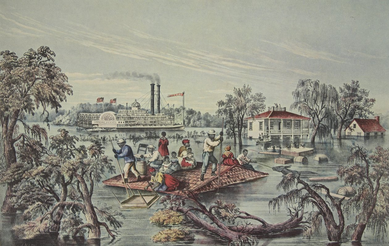 Högvatten i Mississippi, pub. 1868, Currier & Ives av American School