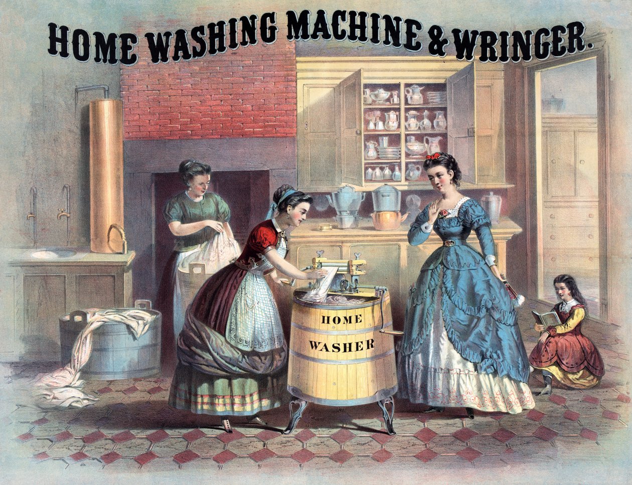 Tvättmaskin och vridare för hemmet, ca 1869 av American School