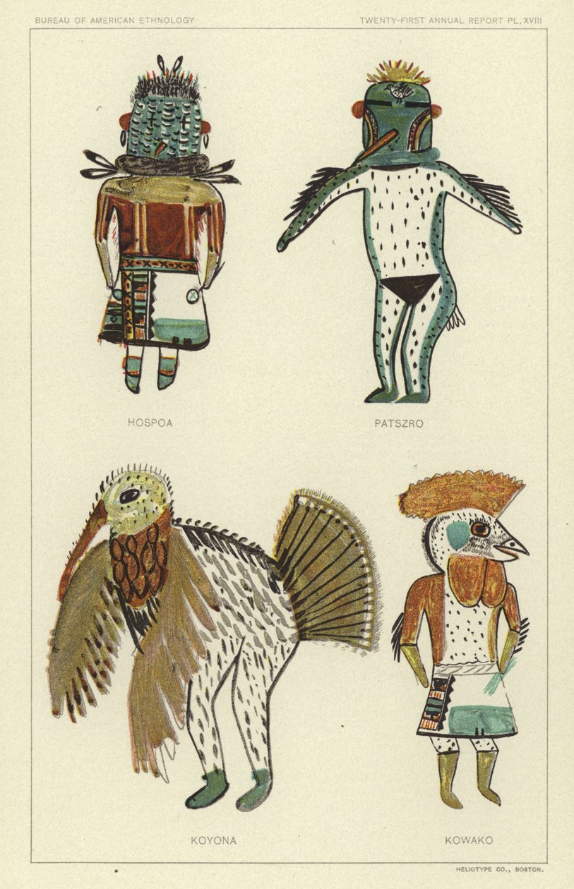 Hospoa, Paszro, Koyona, Kowako (färglitografi) av American School