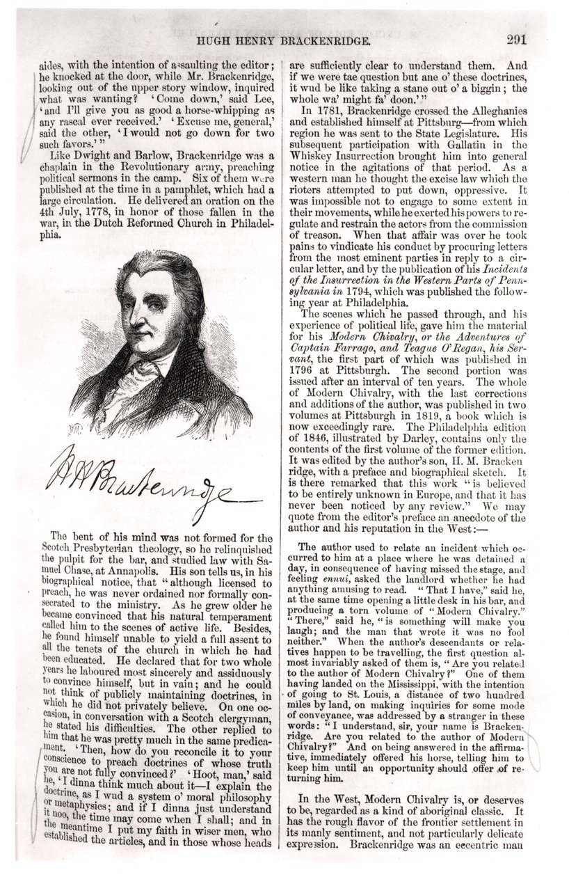 Hugh Henry Brackenridge (1748-1816) från "Cyclopedia of American Literature", av Evert Augustus Duyckinck (1816-78) 1855 av American School