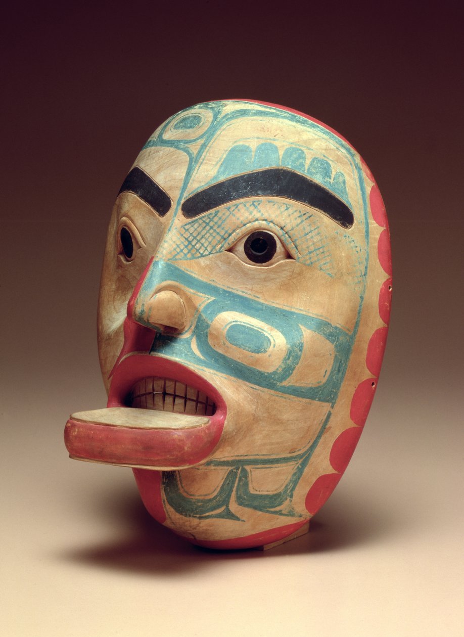 Mask för mänskligt ansikte, ca 1820 (målat trä) av American School
