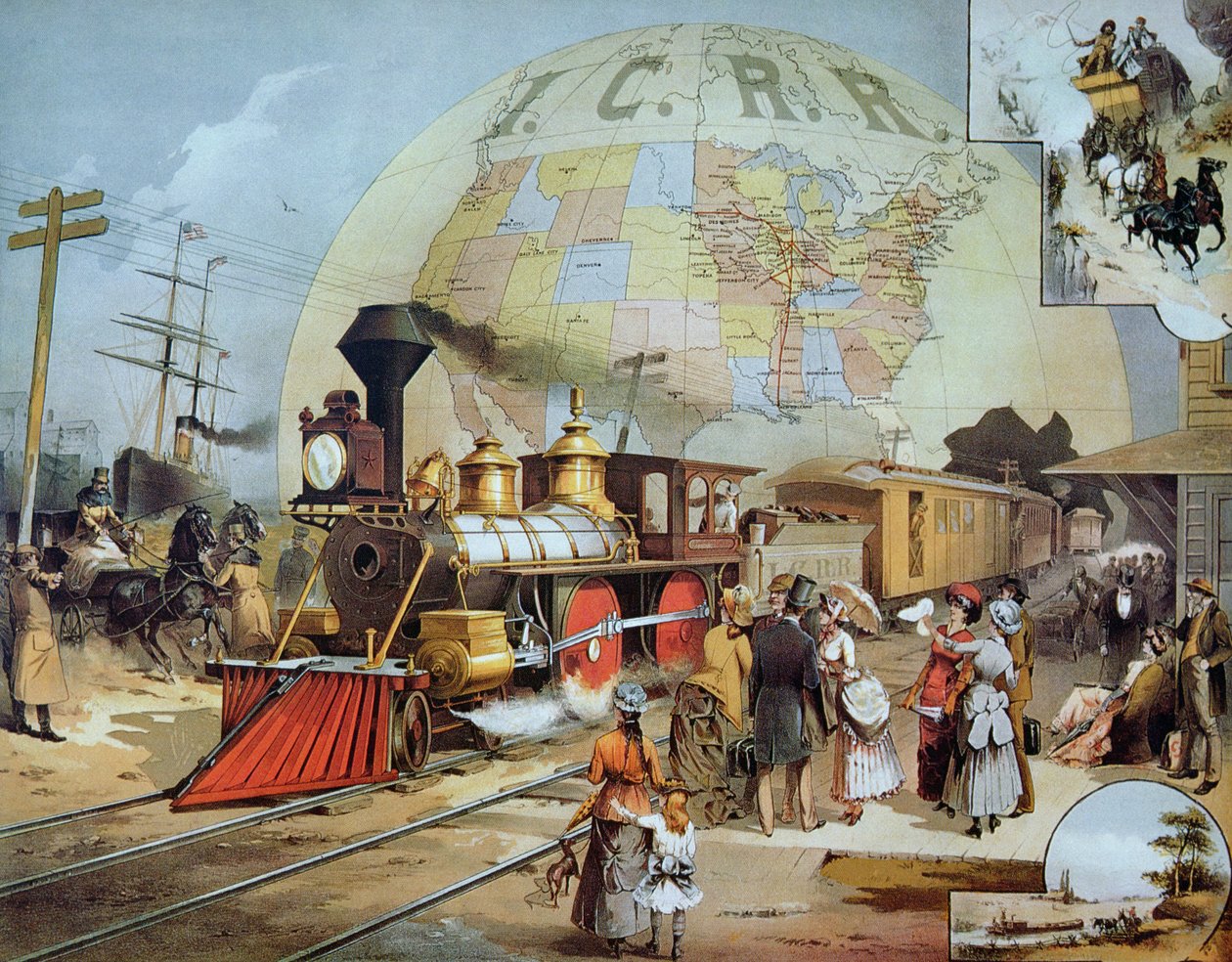 Illinois Central Railroad, ca 1886 (färg litho) av American School